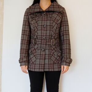 Click Coat Women's Large Plaid Wool Clueless Y2K Corpcore Belted Spring Fall